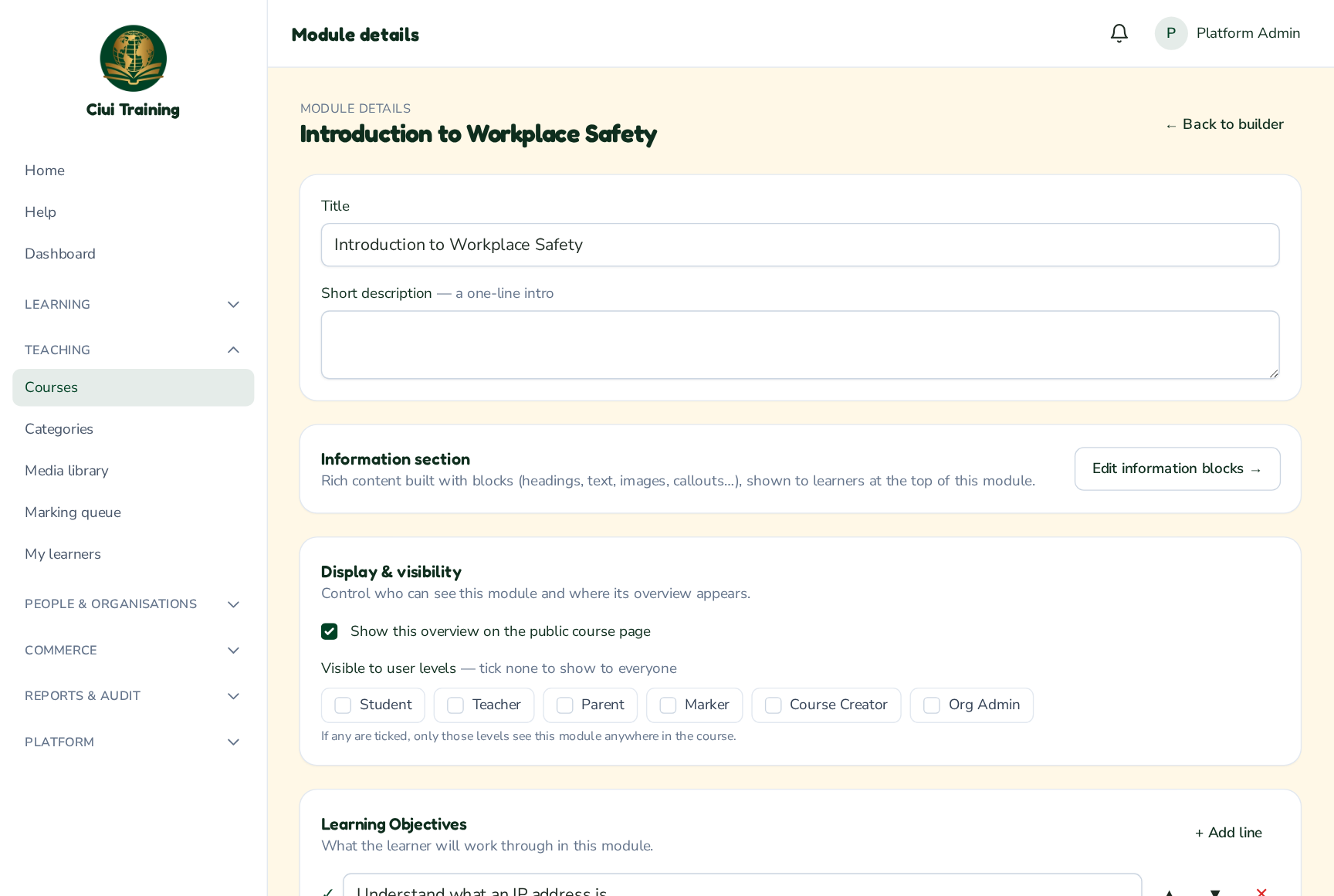 Add module & lesson details